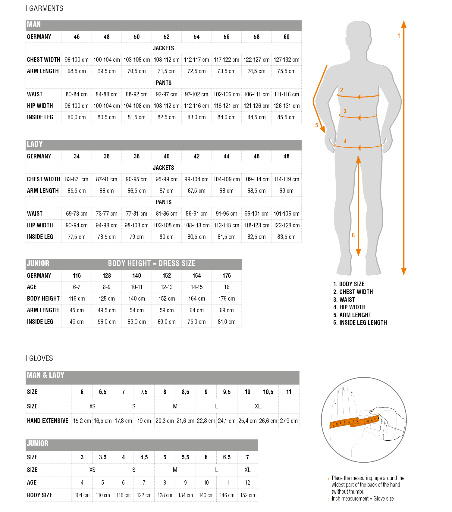Größentabelle komplett ENG