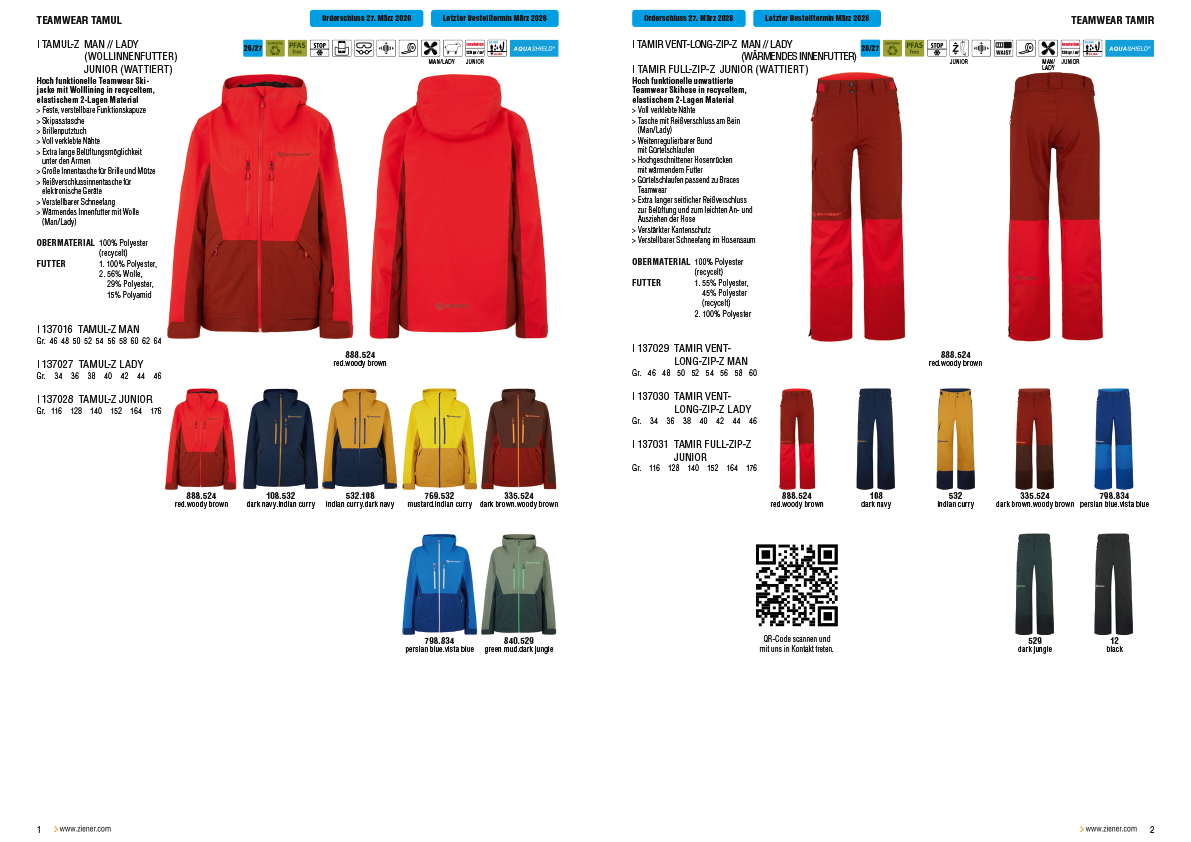 ZIENER TW W2627 Farbuebersicht Kollektion Tamul Tamir A4