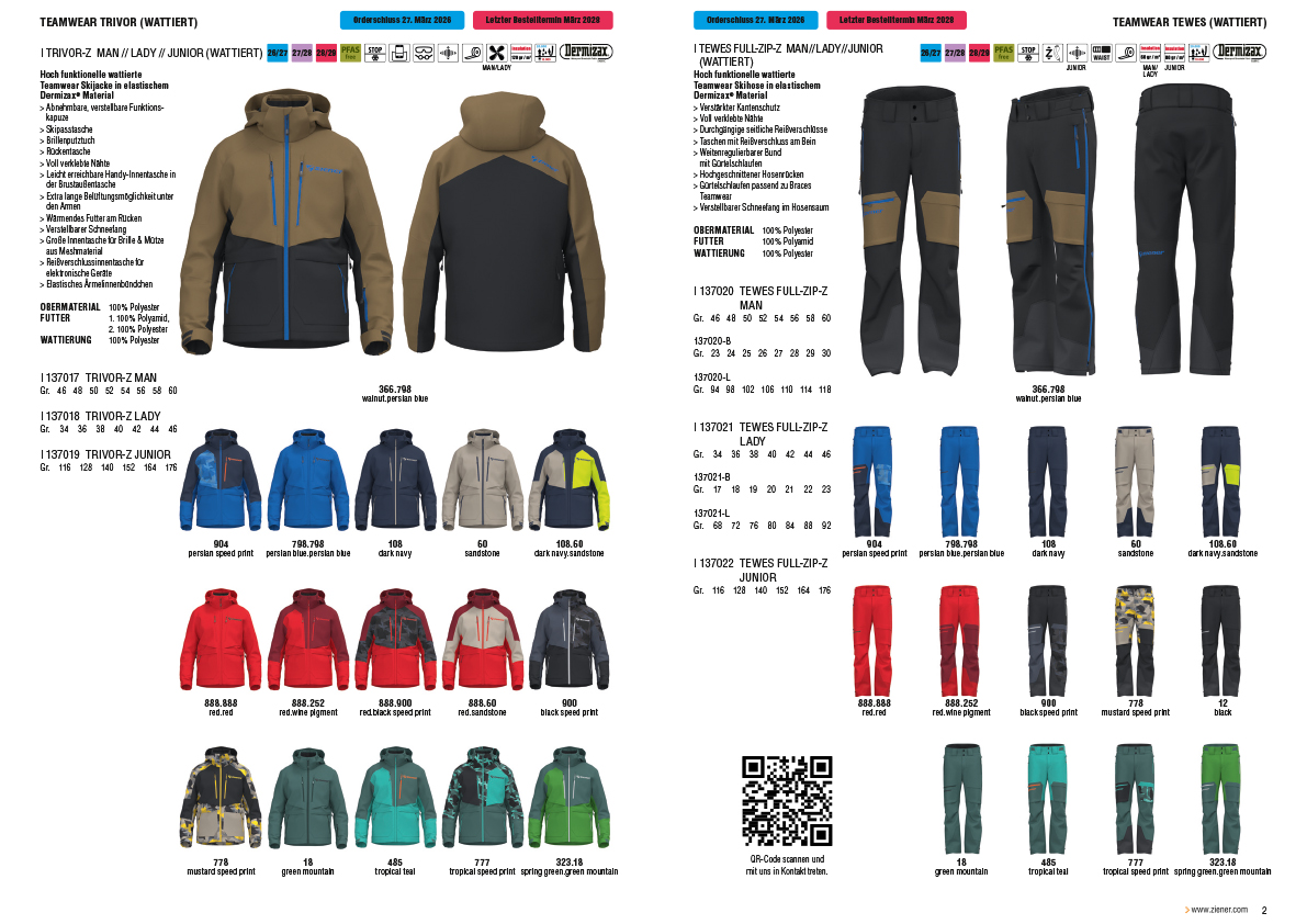 ZIENER TW W2627 Farbuebersicht Kollektion Trivor Tewes A4