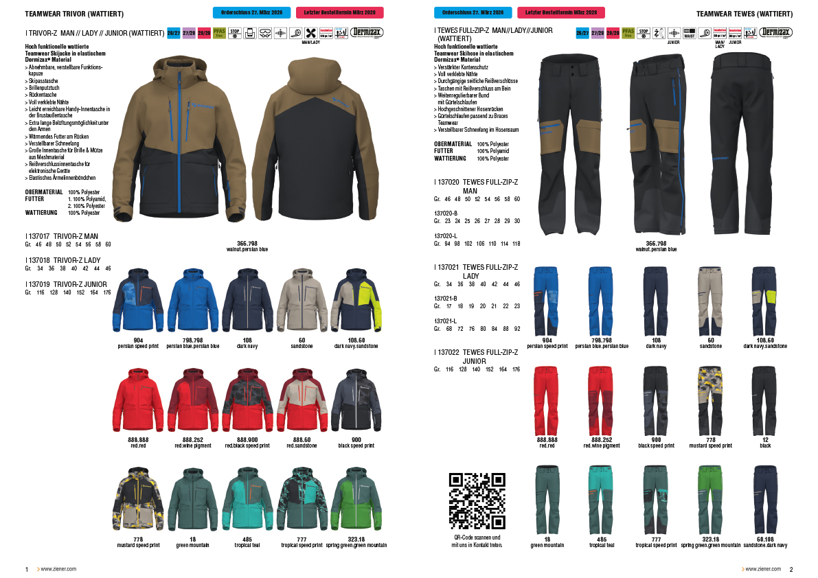 ZIENER TW W2627 Farbuebersicht Kollektion Trivor Tewes A4 Neu